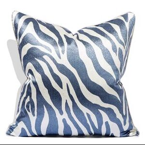 Two Blue and White Zebra Print Pillow Covers